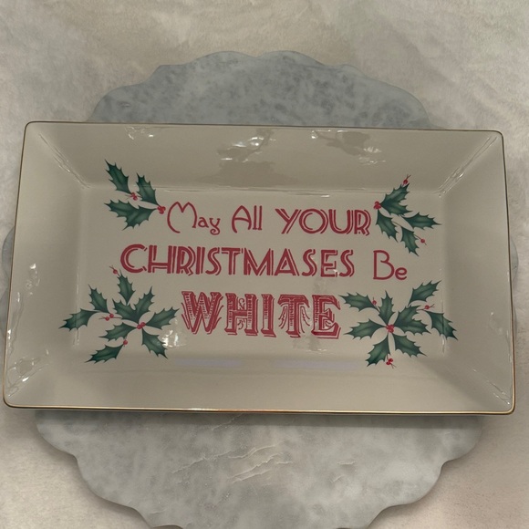 Lenox Holiday Platter with Holly and Text - Picture 3 of 5